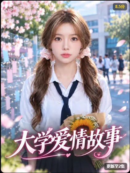 黄火短剧青春校园短剧《大学爱情故事》甜宠题材海报